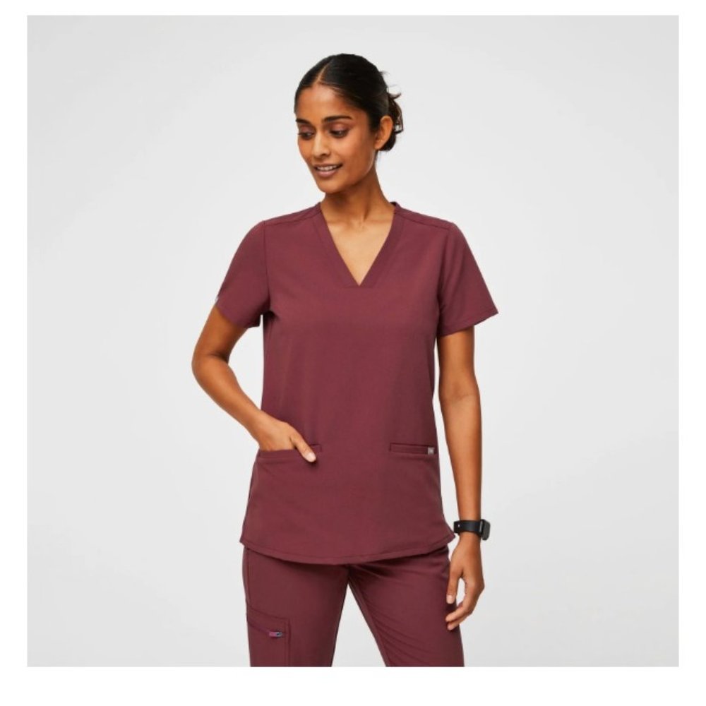 Dark Cherry Casma Three-Pocket Scrub Top with Yola High Waisted 2.0 Skinny Pants